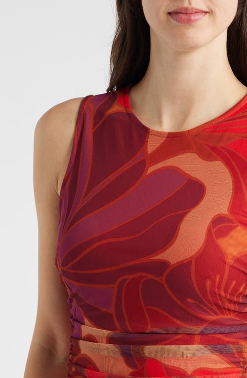 Vince Camuto Floral Mesh Body-con Midi Dress In Red