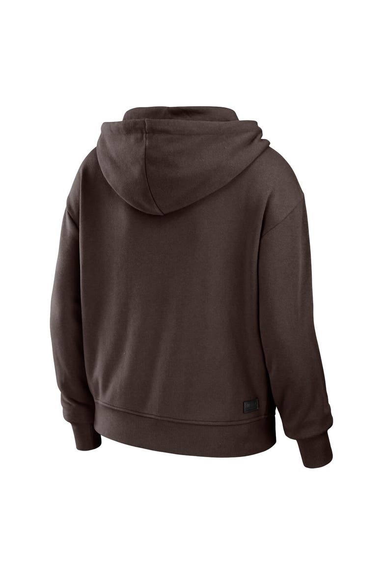 Women's WEAR by Erin Andrews Brown/White Cleveland Browns Color Block Light Weight Modest Crop Full-Zip Hoodie, Alternate, color, Brown