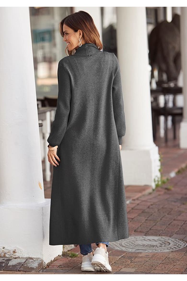 Women's Long Knit Cardigan, Alternate, color, Charcoal Grey