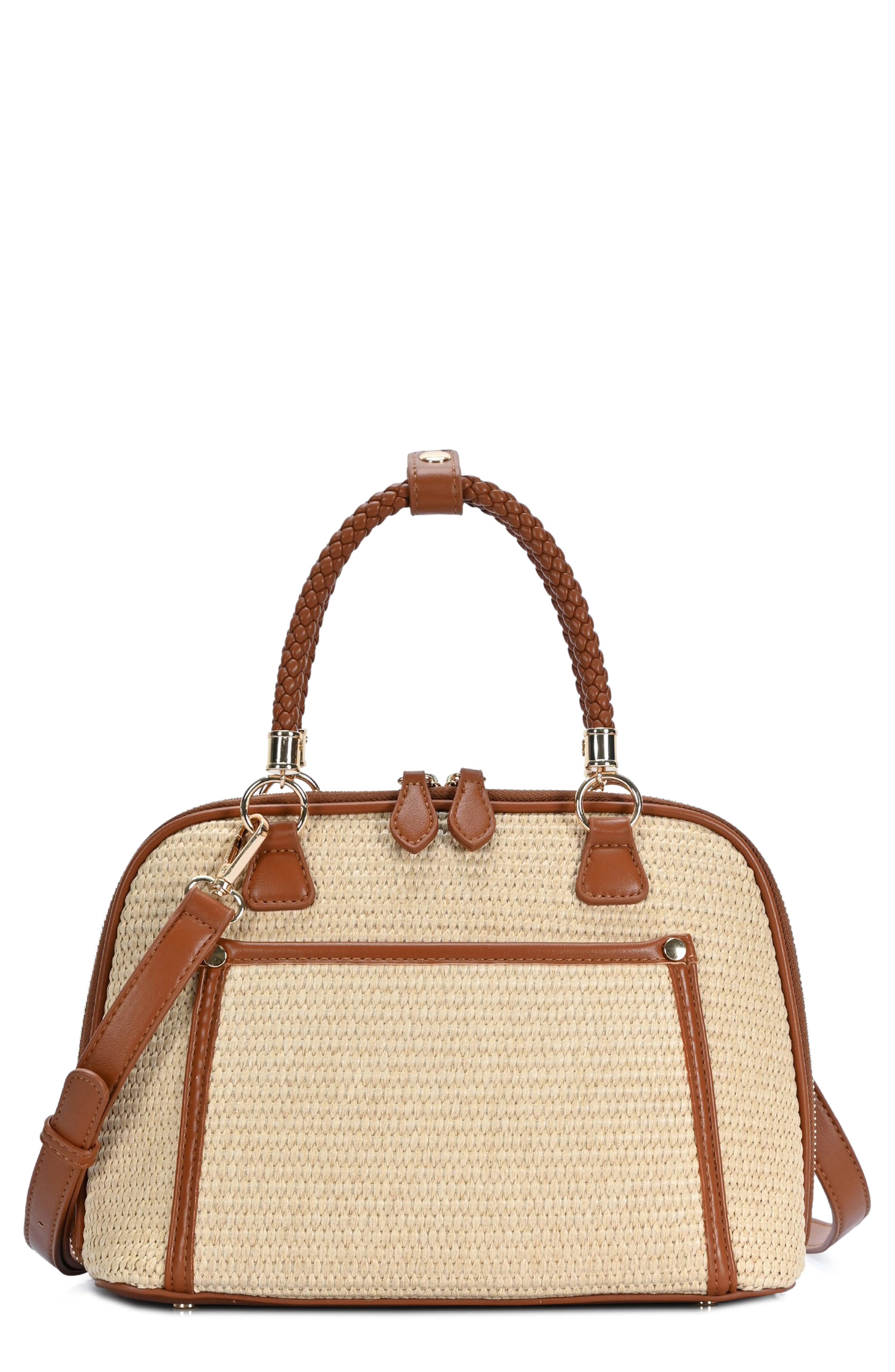 Raffia Dome Satchel, Main, color, NATURAL/ TAN