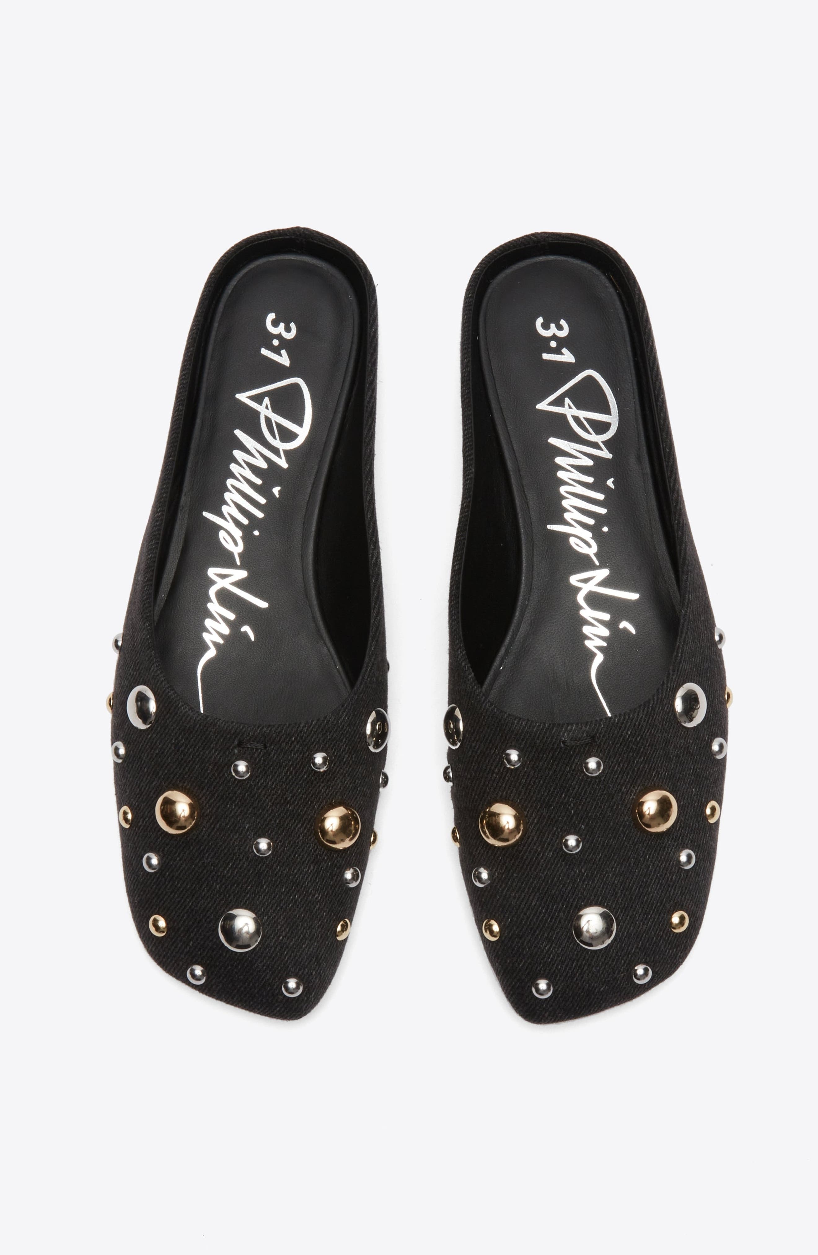 3.1 Phillip Lim ID Dome Embellished Flat Mule, Alternate, color, Black