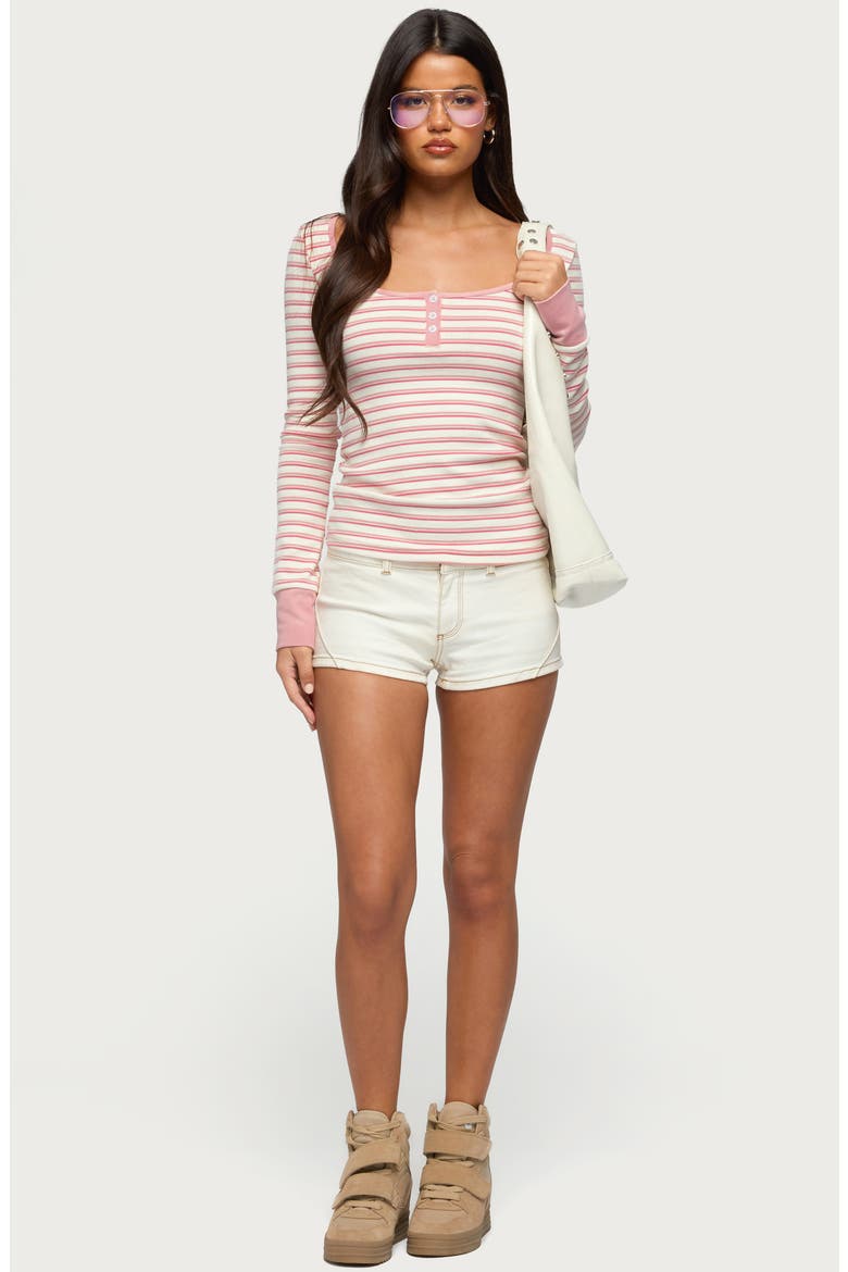 Jaida Stripe Stretch Cotton Henley Top, Alternate, color, PINK