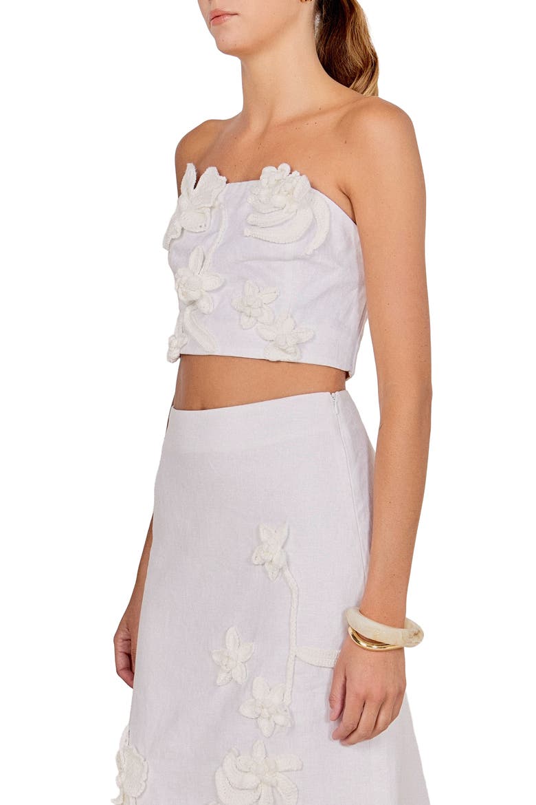 Crochet Flower Linen Bandeau Top, Alternate, color, OFF WHITE