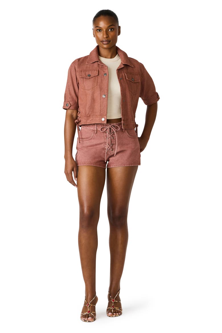 Callisto Denim Shorts, Alternate, color, RUST