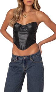 EDIKTED Aberdeen Faux Leather Strapless Crop Top