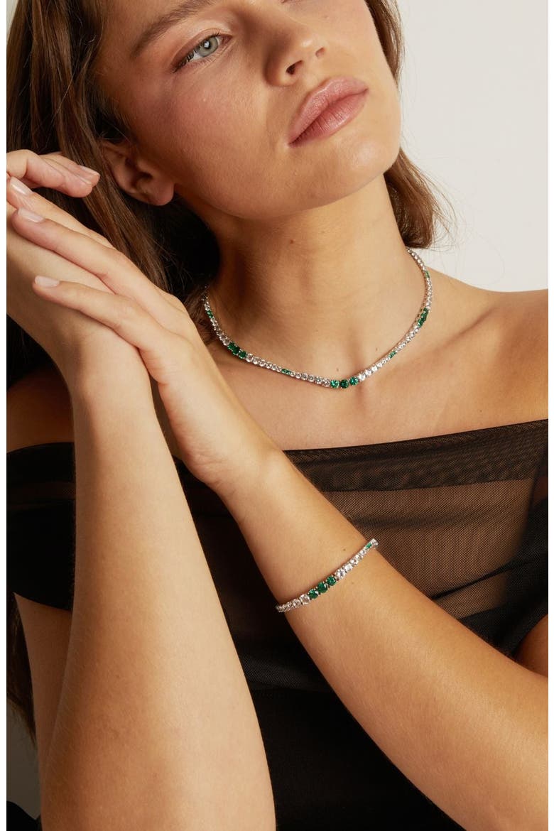 Lab Grown Emerald and Sapphire Scalloped Tennis Bracelet, Alternate, color, Emerald Green & White