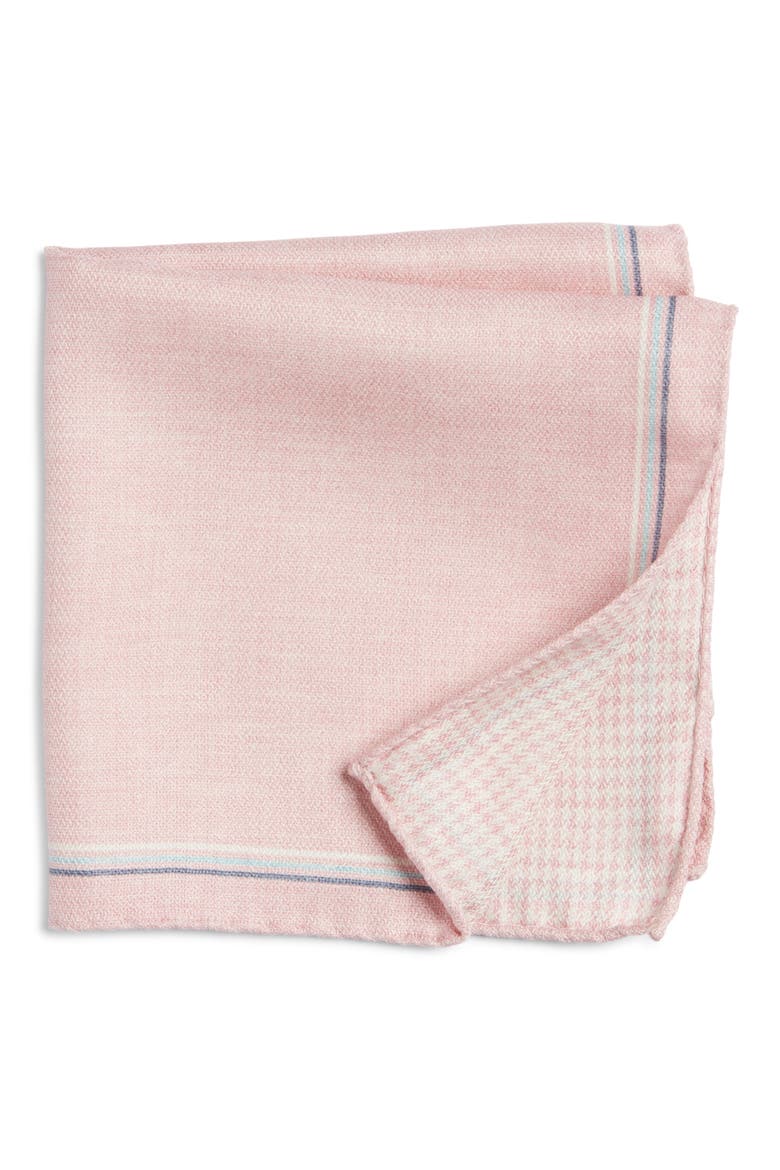 Crestwool Solid & Houndstooth Check Reversible Silk Pocket Square, Main, color, PINK