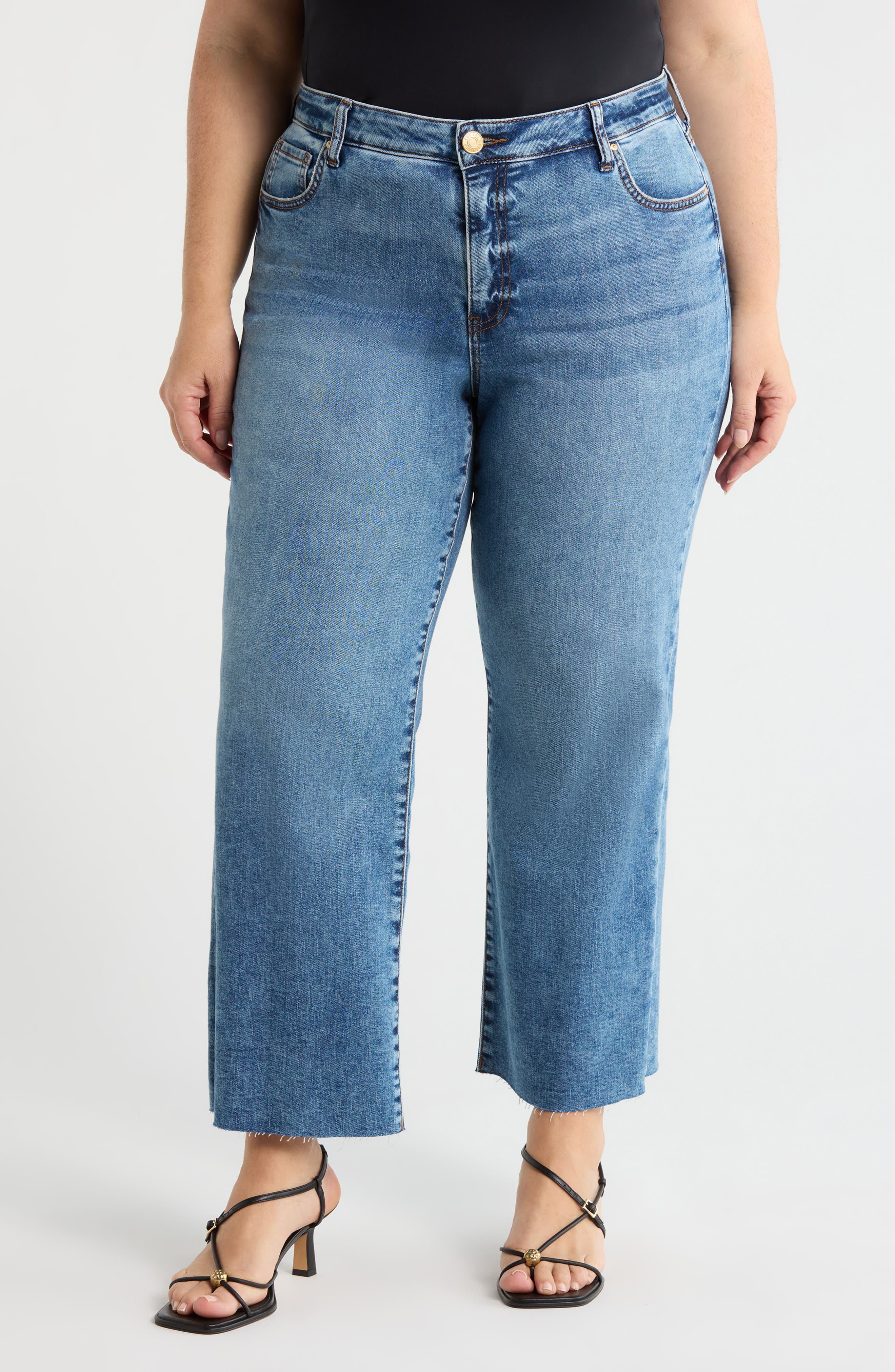 Raw Hem High Waist Ankle Wide Leg Jeans