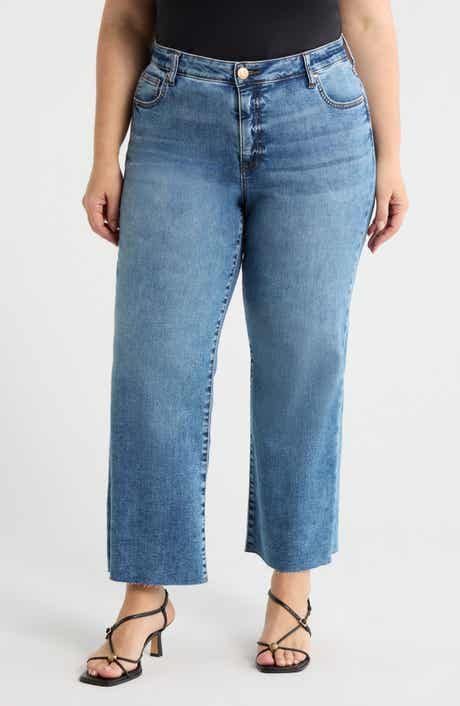 Raw Hem High Waist Ankle Wide Leg Jeans
