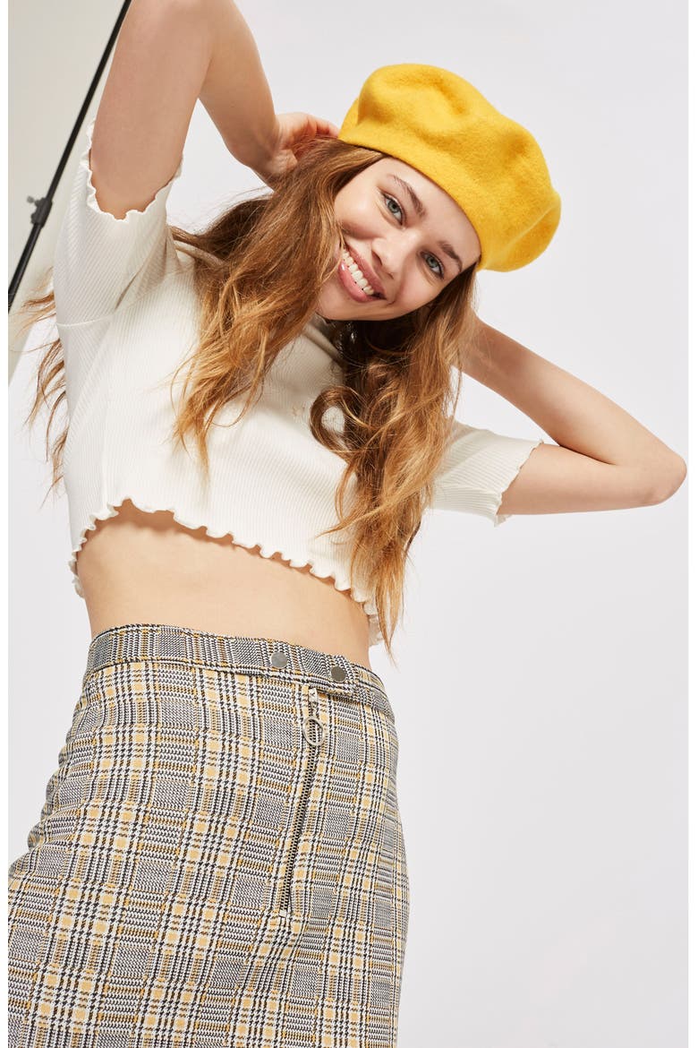 Zip Popper Plaid Miniskirt, Alternate, color, MUSTARD MULTI
