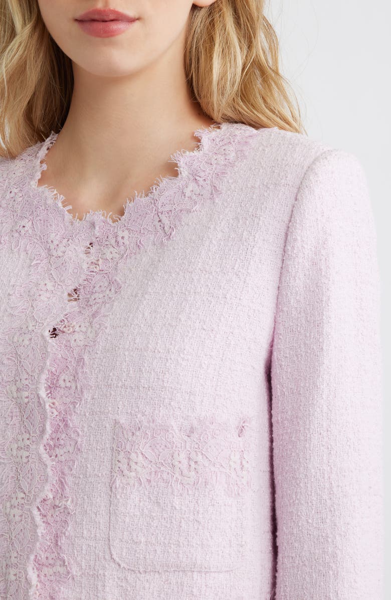 LoveShackFancy Erina Lace Trim Tweed Jacket, Alternate, color, Parasol Blush