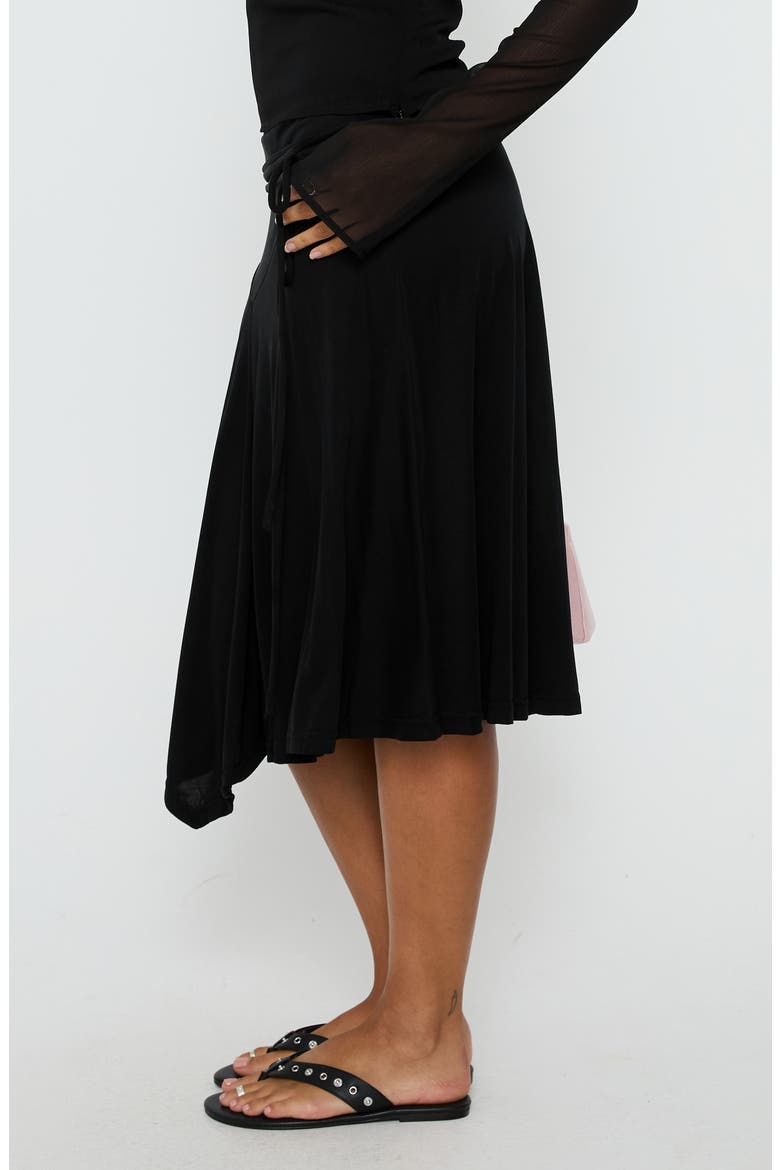Joaney Tie Side Jersey Midi Skirt, Alternate, color, BLACK