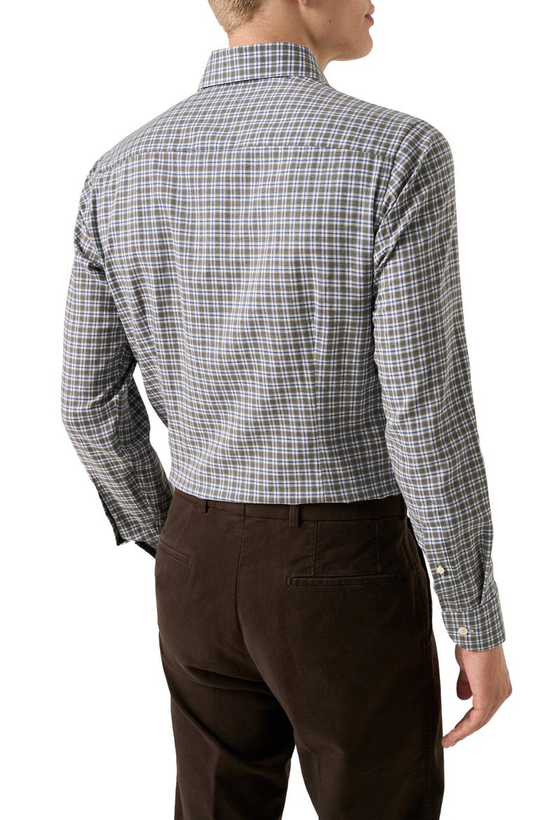 Contemporary Fit Grey Check Cotton Flannel Dress Shirt, Alternate, color, DARK GREY