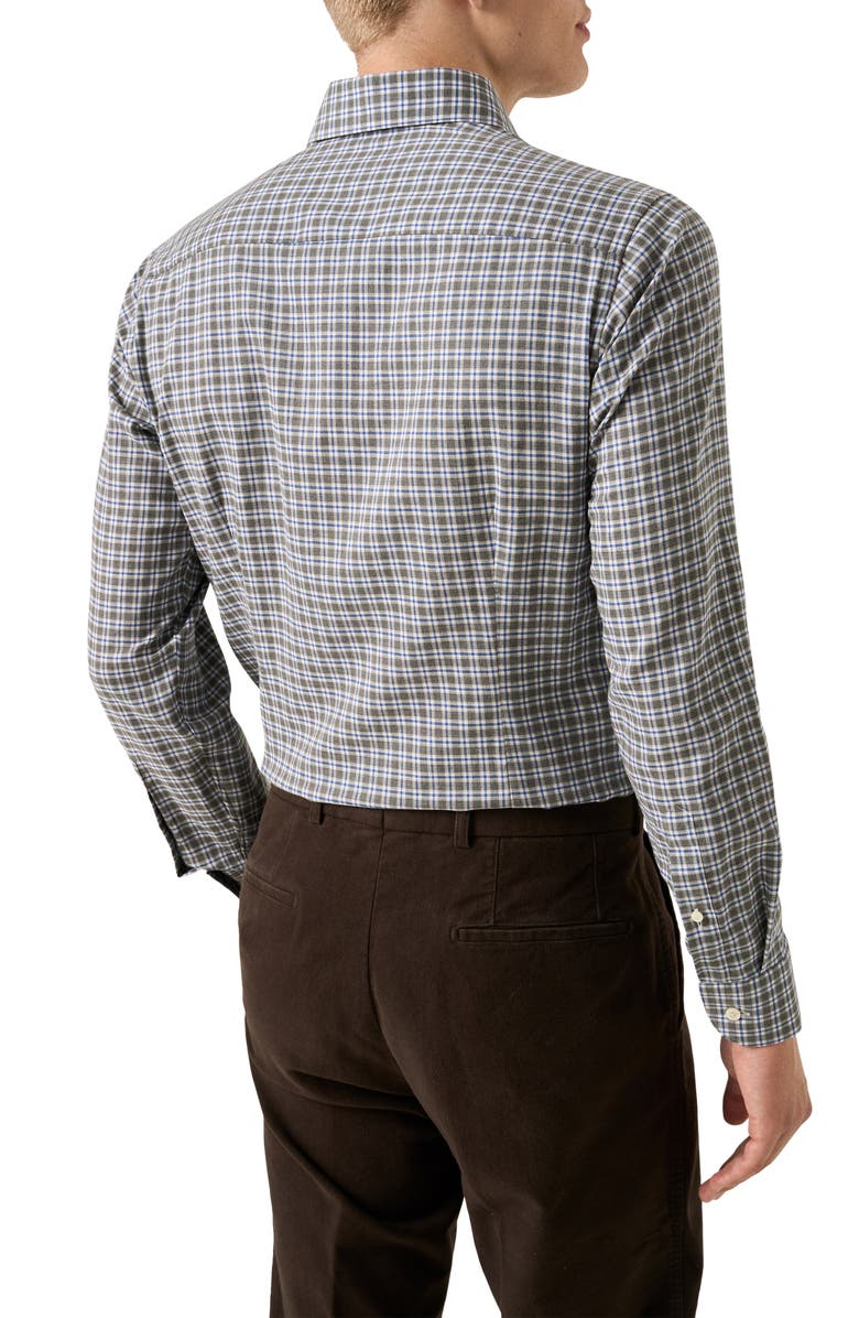 Eton Contemporary Fit Grey Check Cotton Flannel Dress Shirt, Alternate, color, Dark Grey