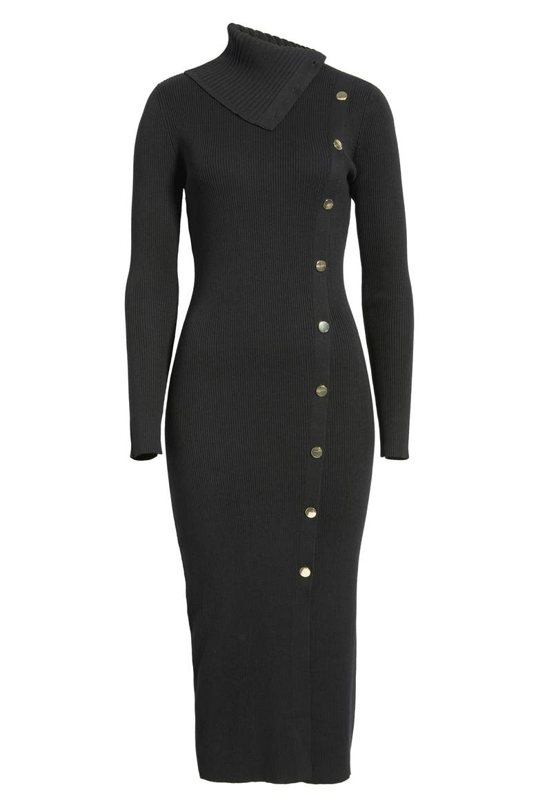 Ribbed Button Detail Midi Dress, Alternate, color, ANNE BLACK