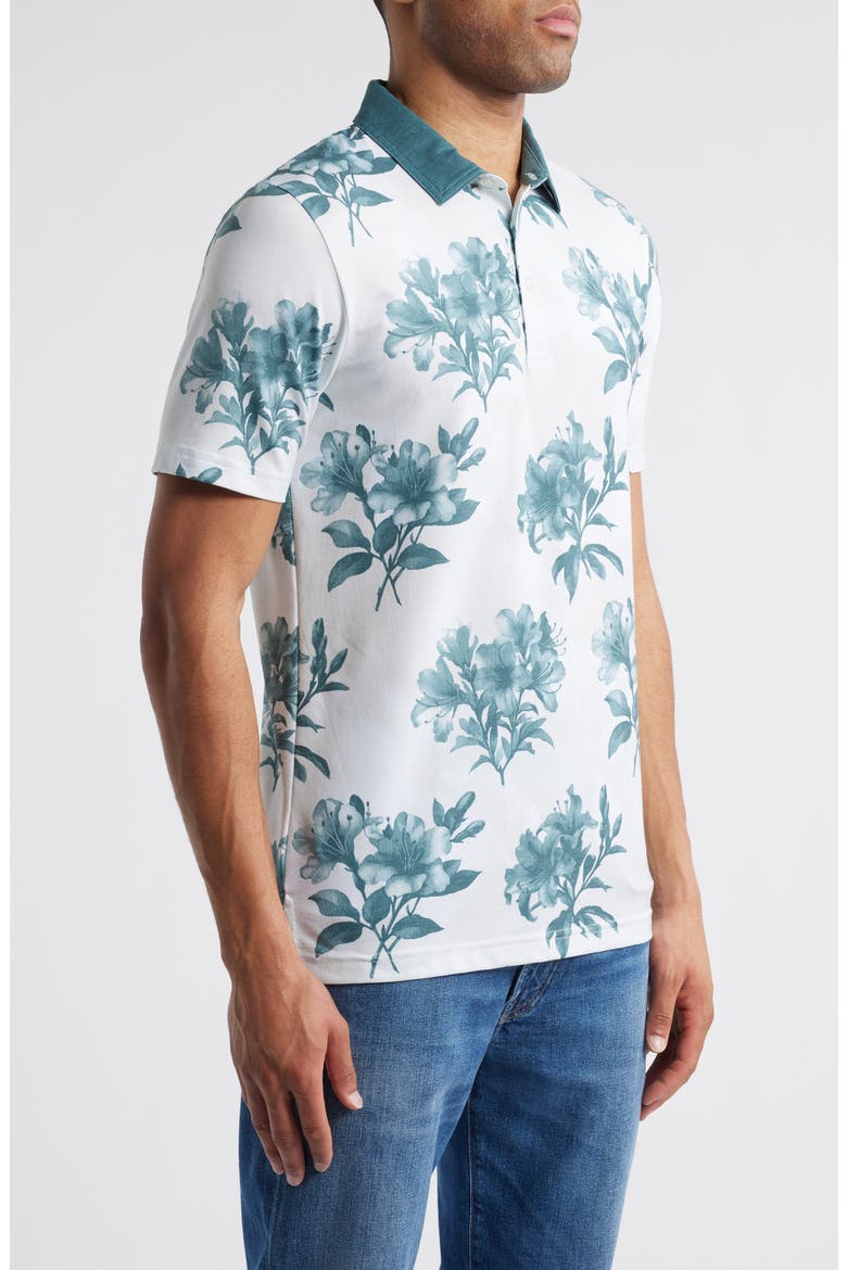 Featherweight Magnolia Floral Piqué Polo, Alternate, color, MOONBEAM