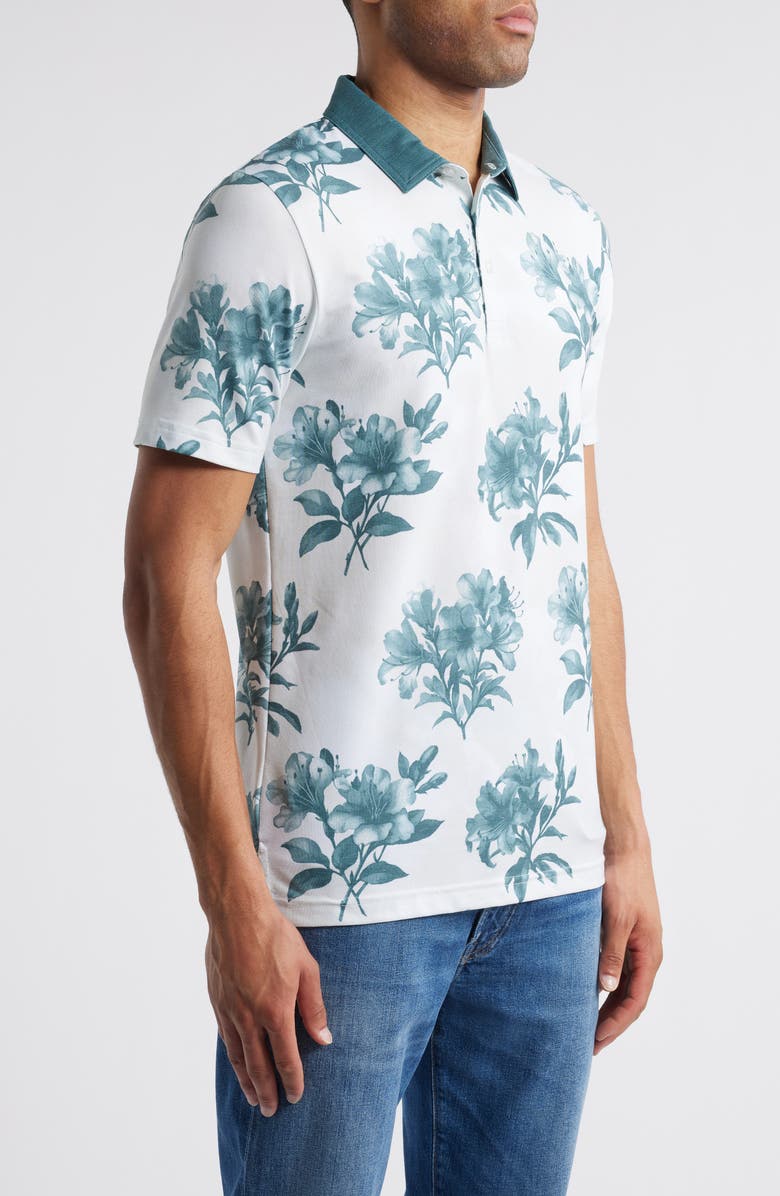 TravisMathew Featherweight Magnolia Floral Piqué Polo, Alternate, color, Moonbeam
