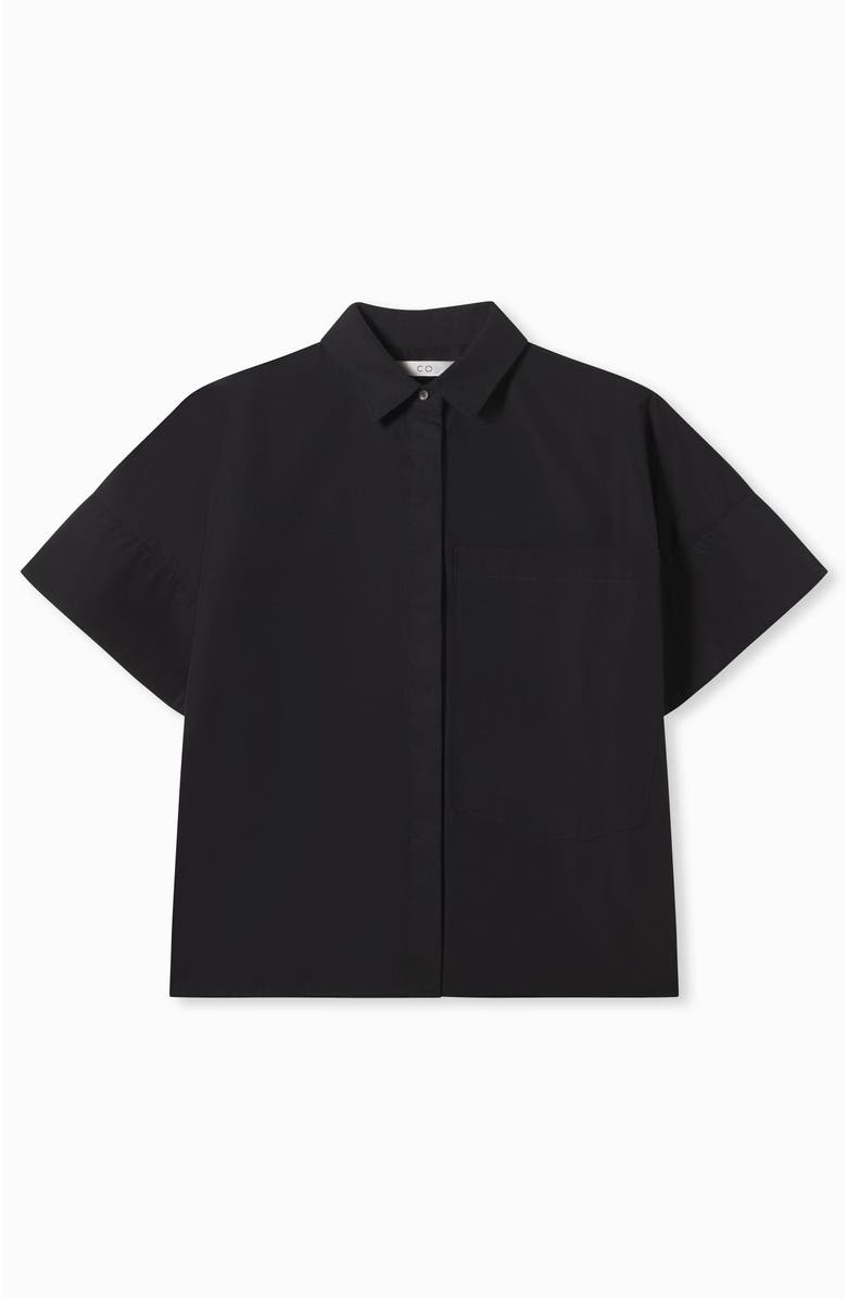 CO Boxy Short Sleeve Shirt in Cotton Poplin, Alternate, color, Black