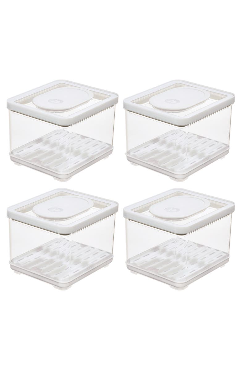 iDesign Fridge Produce Bin with Drainage Tray and Lid - Set of 4 - Clear, Main, color, 