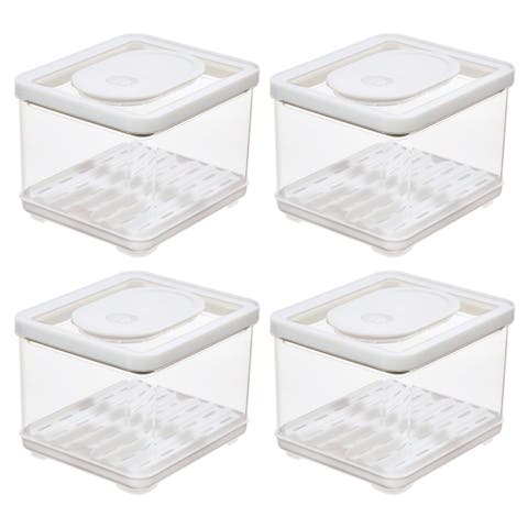 Fridge Produce Bin with Drainage Tray and Lid - Set of 4 - Clear