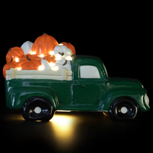 Northlight Led Lighted Ceramic Truck Hauling Pumpkins Fall Harvest Decoration In Green