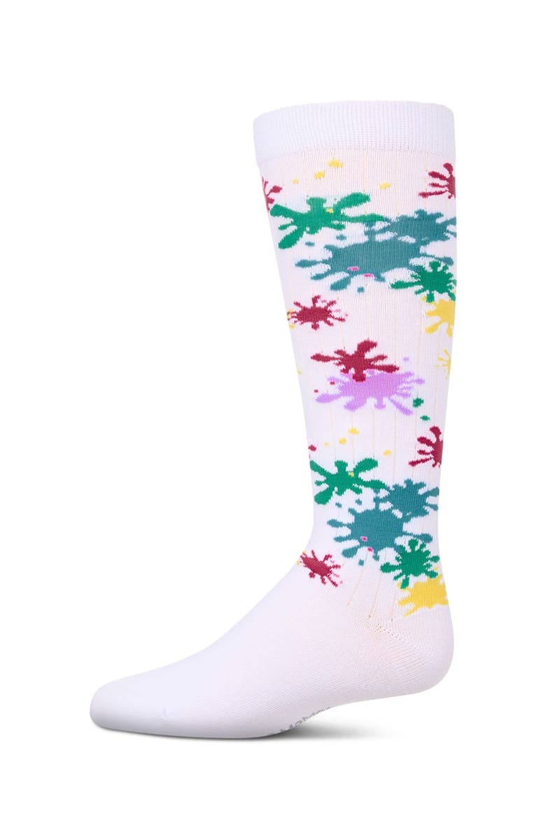 MeMoi Stretch Splatter Paint Knee Sock, Main, color, White