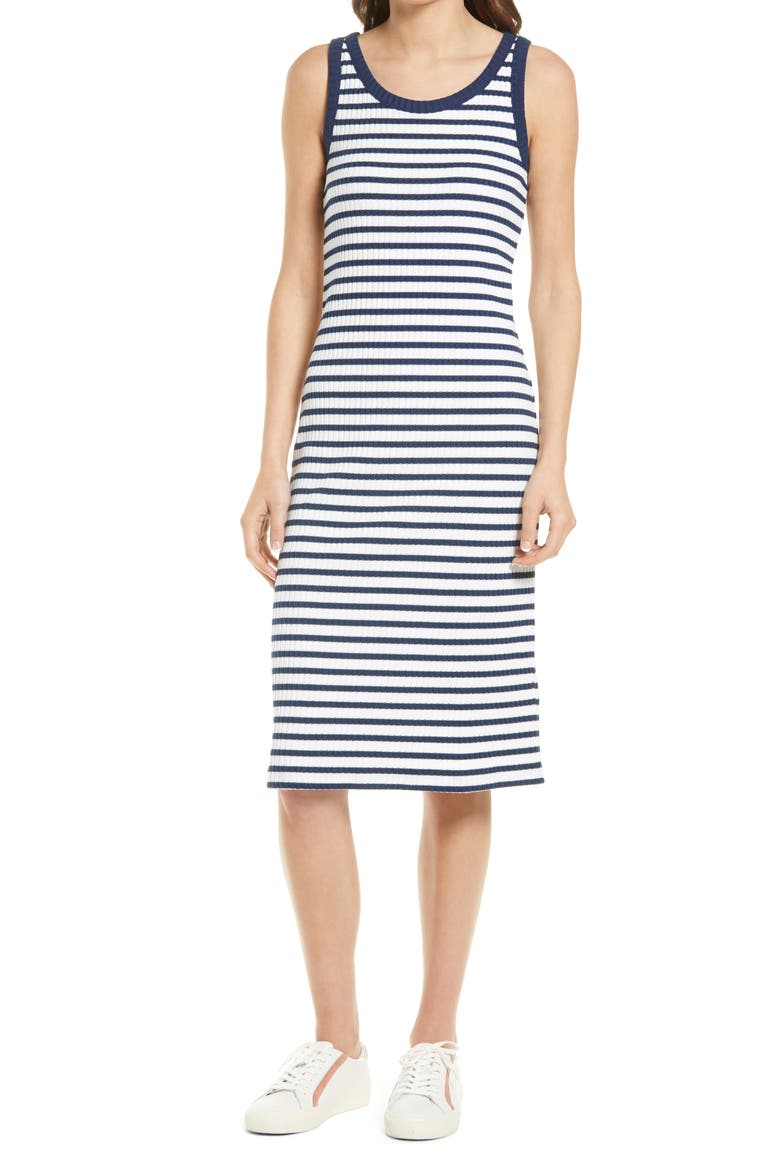Stripe Ribbed Midi Tank Dress, Main, color, BENGALI INDIGO