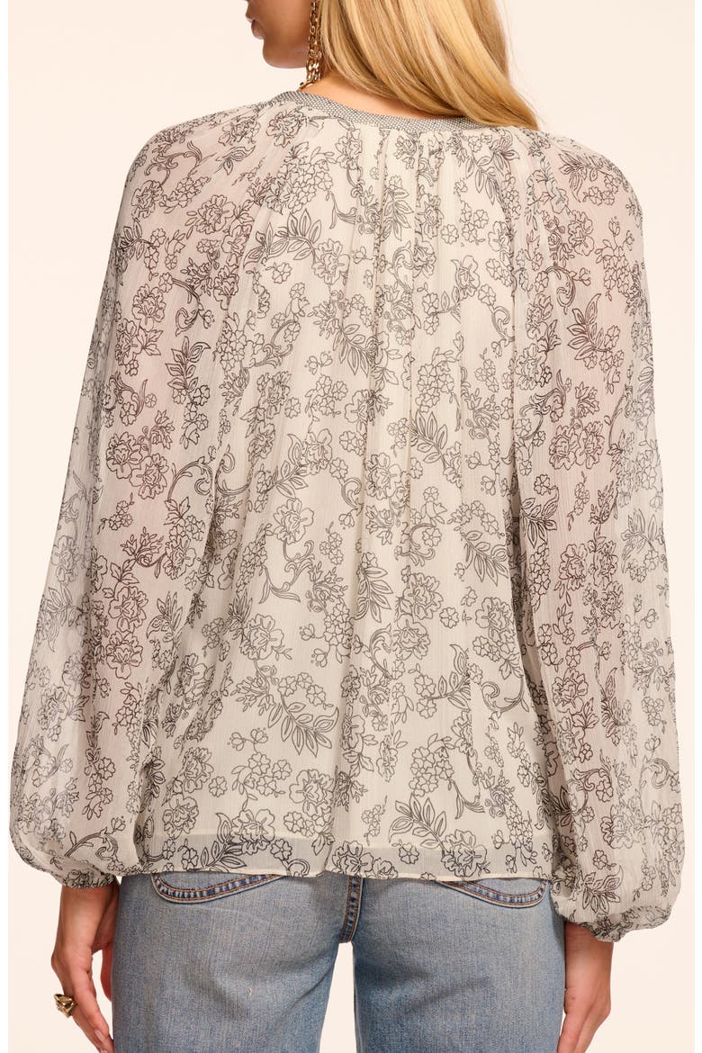 Emily Ruffle Tie Neck Silk Top, Alternate, color, BONE/ BLACK FLORAL