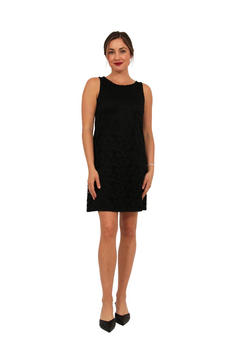 24seven Comfort Apparel Womens Elevate Lace Sleeveless Boat Neck Mini Shift Dress, Main, color, Black