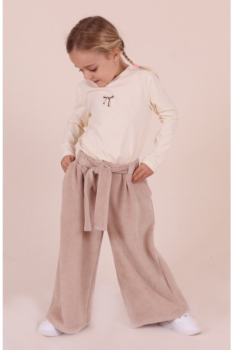 Kids' Tie Belt Cotton Blend Wide Leg Pants, Alternate, color, MOCHA