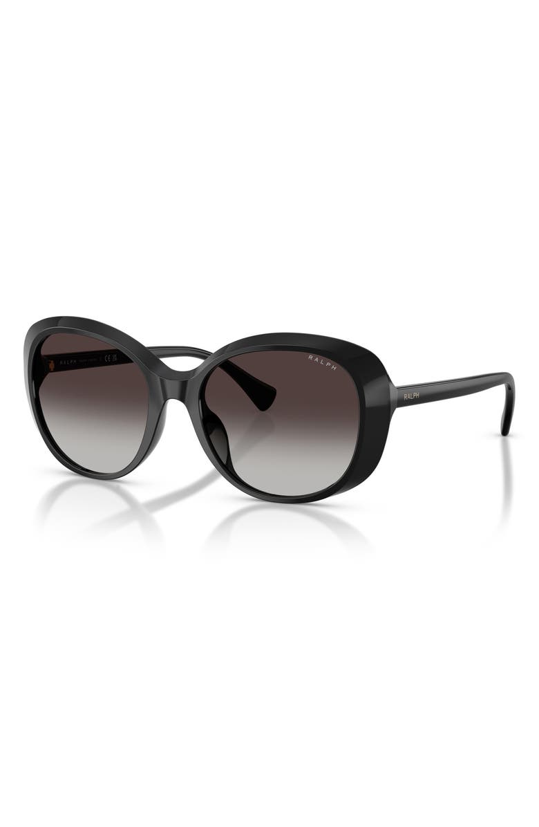 RALPH 56mm Gradient Round Sunglasses, Alternate, color, Shiny Black / Gradient Grey