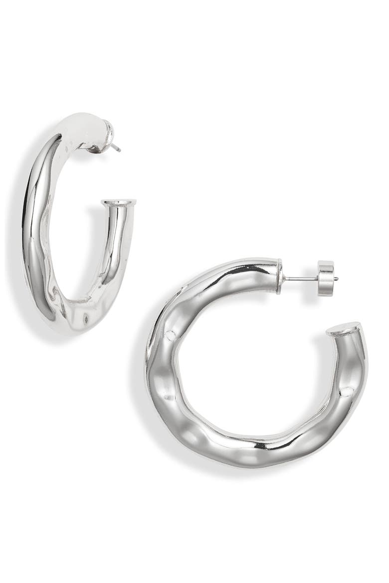 Hammered Hoop Earrings, Main, color, SILVER
