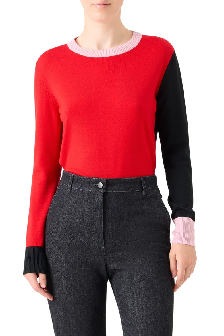 Colorblock Virgin Wool Sweater, Main, color, BRIGHT RED-BLACK-ROSE