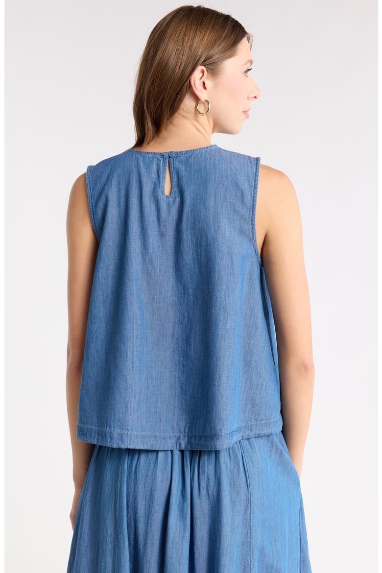 Pintuck Chambray Sleeveless Shell, Alternate, color, MEDIUM WASH