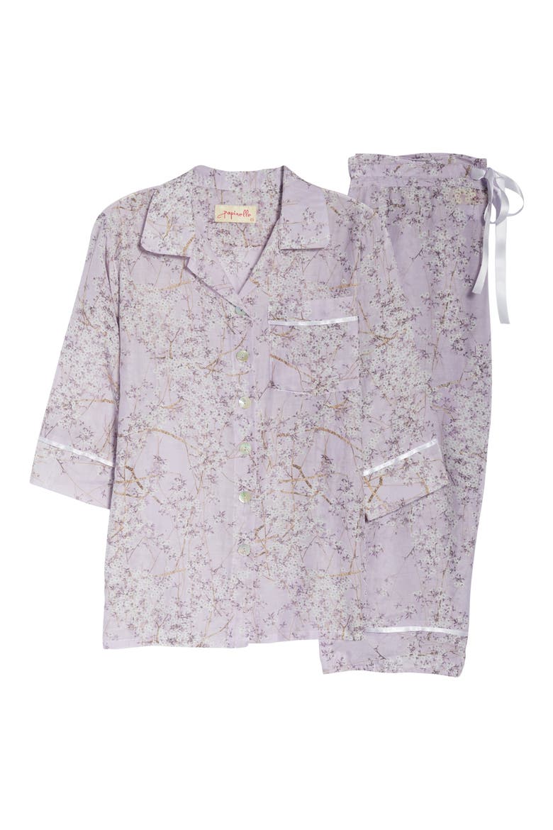 Cherry Blossom Cotton & Silk Crop Pajamas, Alternate, color, LILAC
