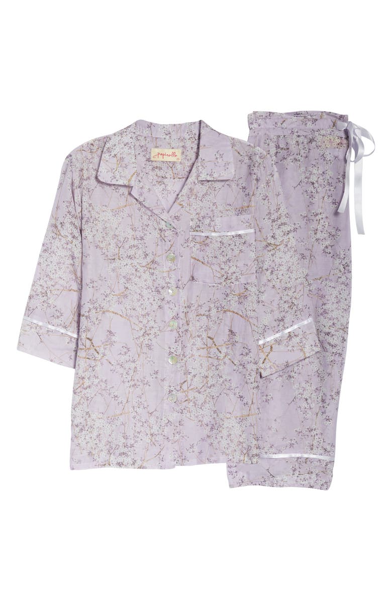 Papinelle Cherry Blossom Cotton & Silk Crop Pajamas, Alternate, color, 