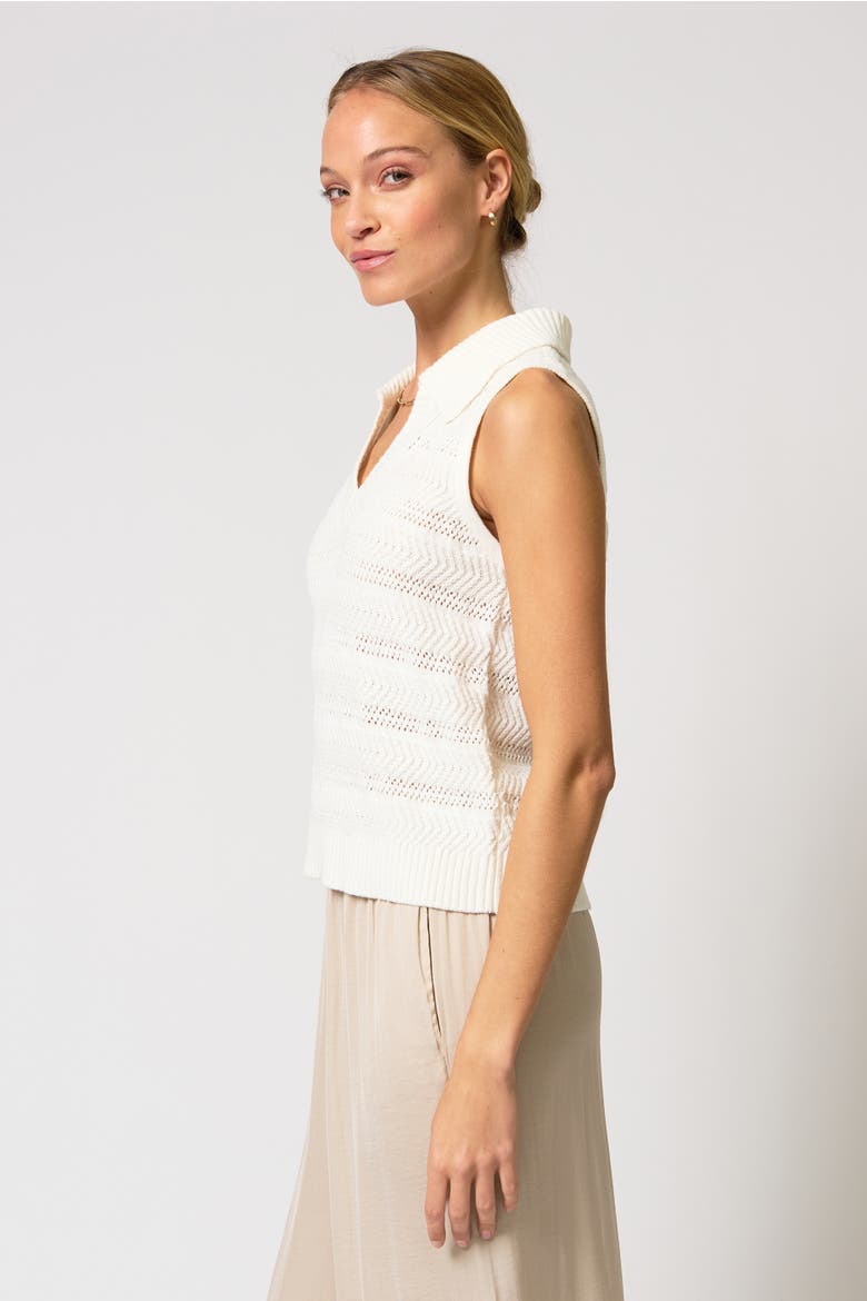 Avery Pointelle Johnny Collar, Alternate, color, IVORY