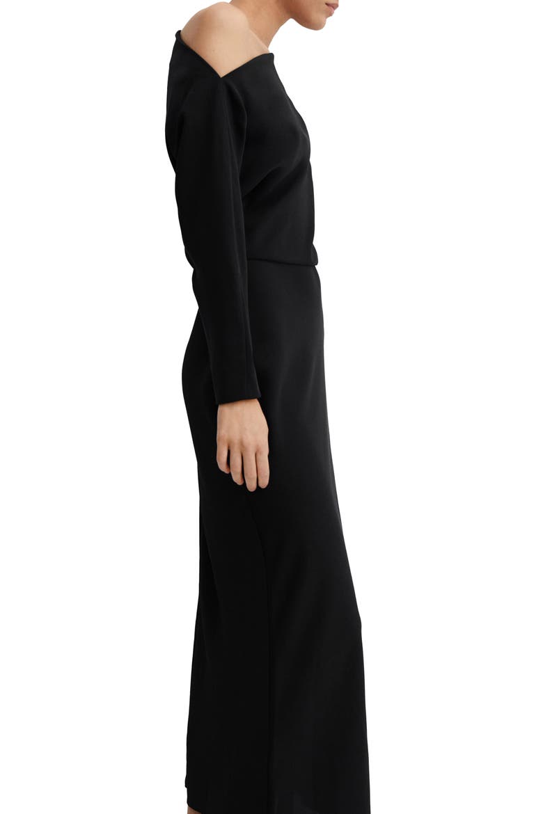 Off the Shoulder Long Sleeve Midi Dress, Alternate, color, BLACK