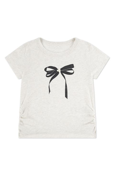 Kids' Faux Pearl Bow Cotton Blend Graphic T-Shirt (Little Kid & Big Kid)