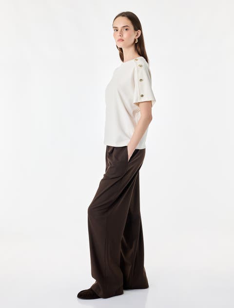 Regular Fit Crew Neck Short-sleeve Blouse With Button Detail