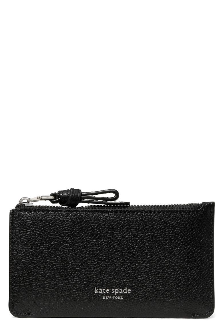 loop pebbled leather card case, Main, color, BLACK