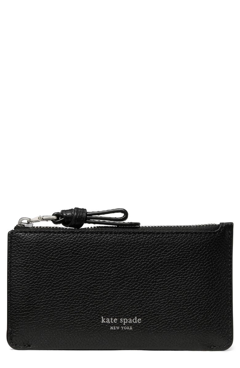 Kate Spade New York loop pebbled leather card case, Main, color, Black