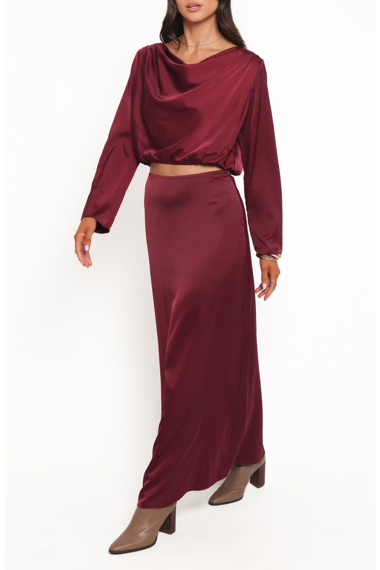 Catherine Satin Crop Top & Maxi Skirt Set, Alternate, color, BURGUNDY