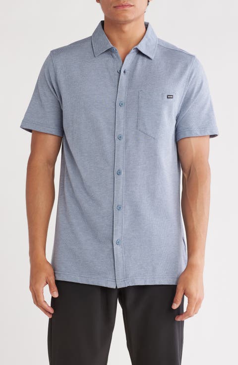 Dobby Knit Short Sleeve Button-Up Shirt
