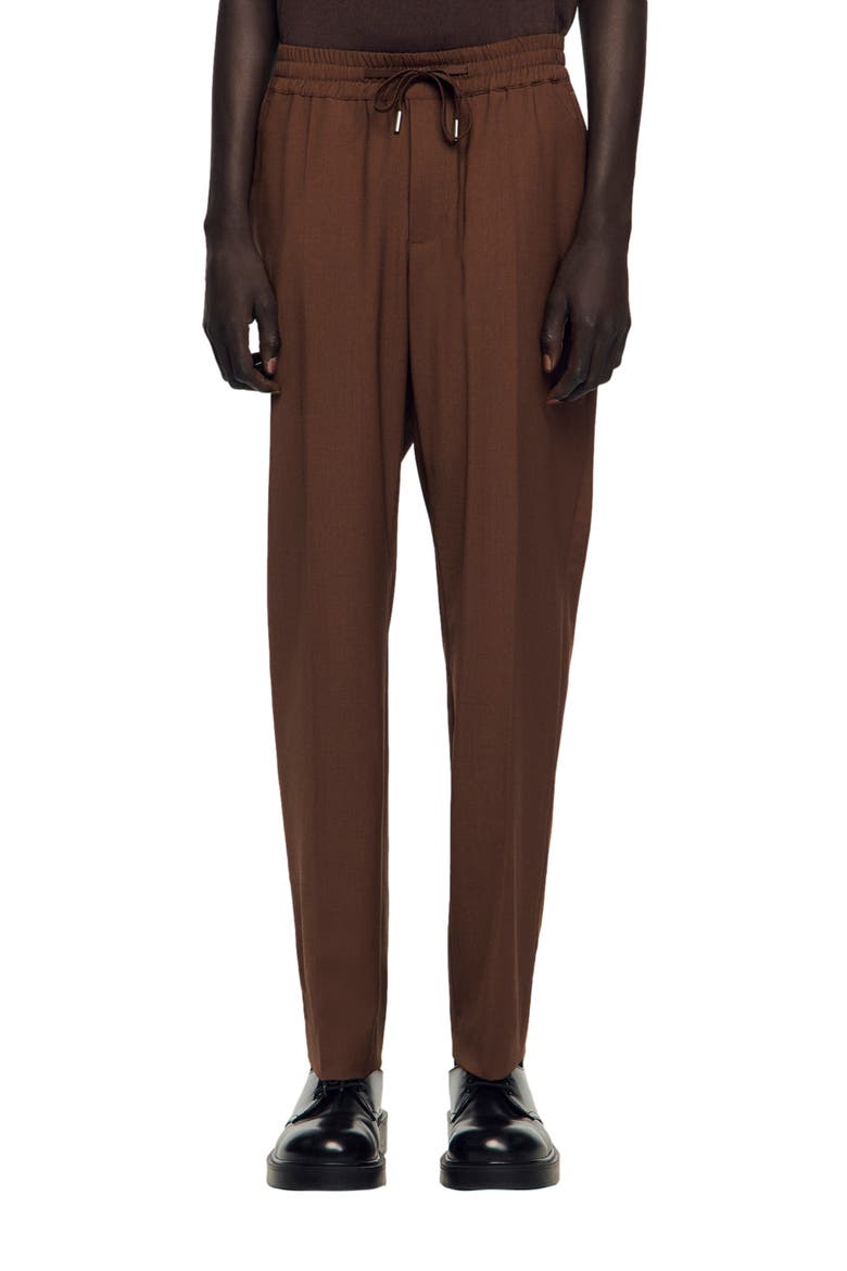 Elasticated straight-leg trousers, Main, color, Chocolate