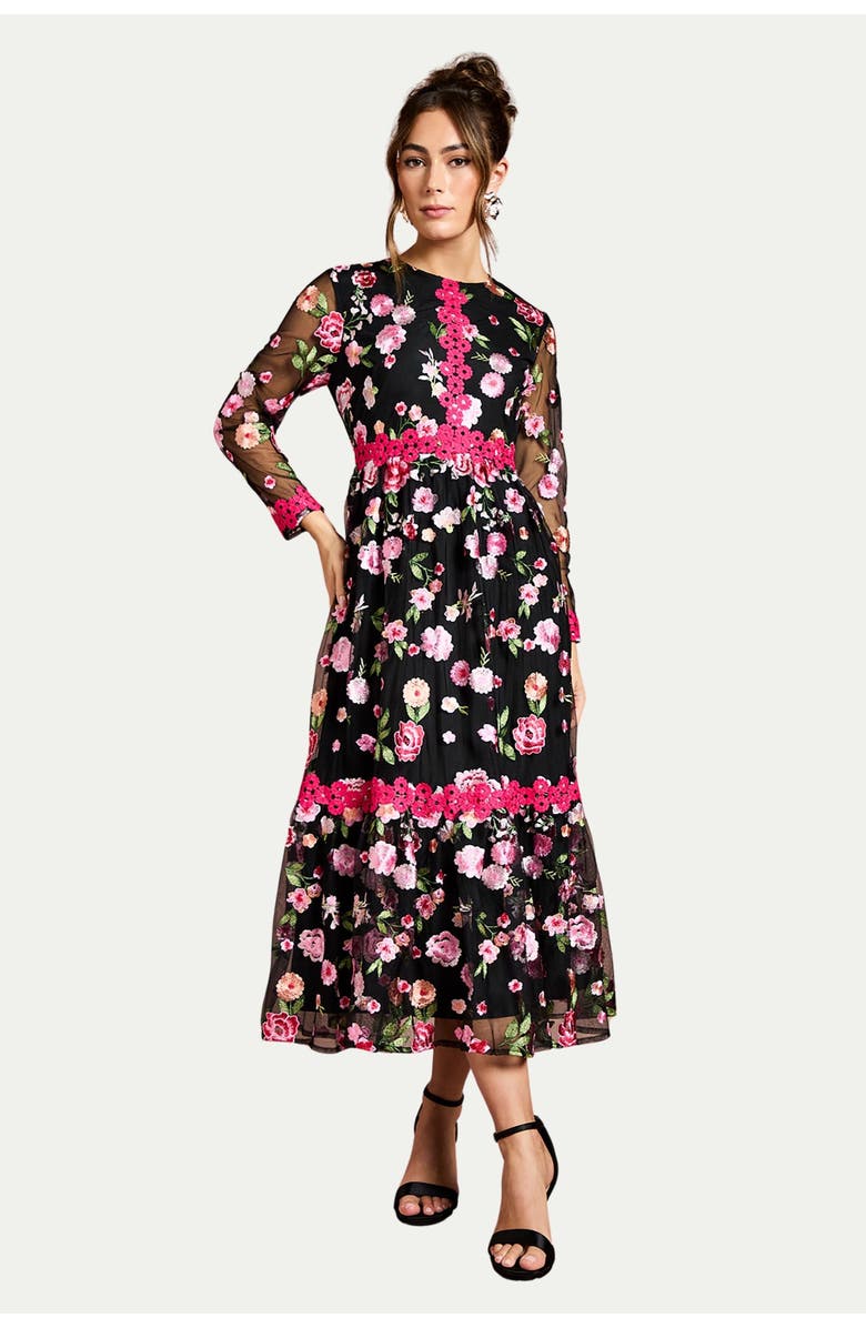 Coast Embroidered Floral Midi Dress, Main, color, Black