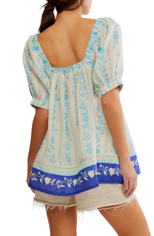 Free People Santorini Print Embroidered Puff Sleeve Tunic Top In Ivory Sail Combo