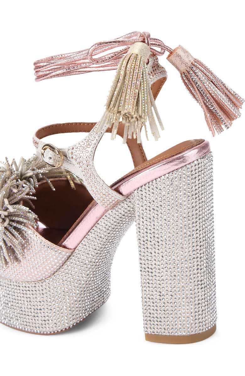 Kurt Geiger London Pom & Tassel Platform Ankle Strap Sandal, Alternate, color, Silver