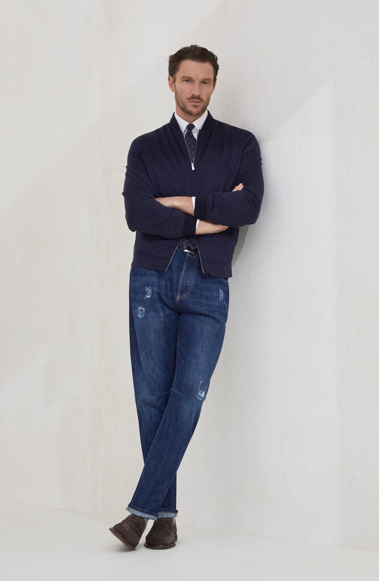 Brunello Cucinelli Cashmere bomber, Alternate, color, Avio Blue