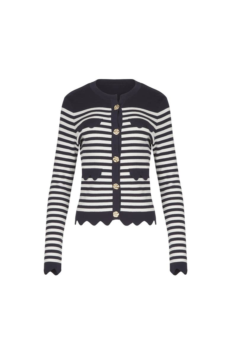 Anne Fontaine Women's Cardigan Blue And White Striped Cardigan With Gold Flower Buttons, Main, color, Dark Navy